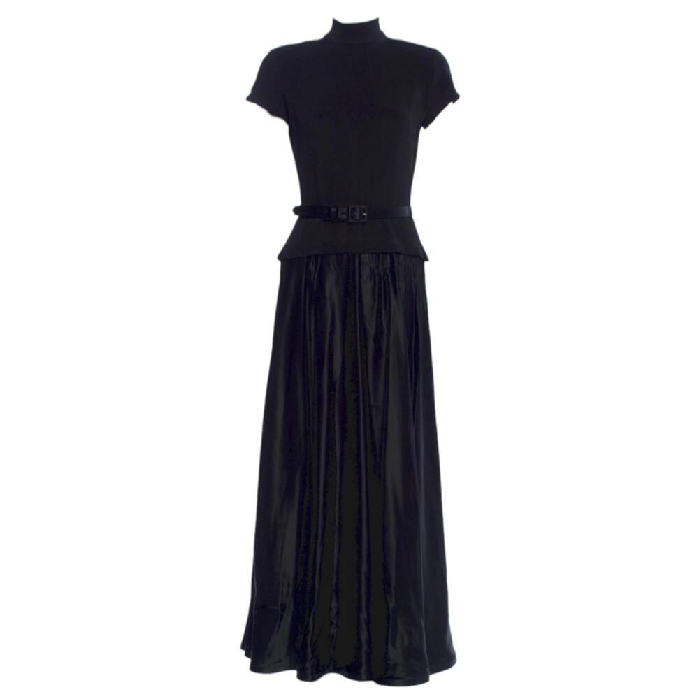 Vintage NWT Tadashi Black Mock Neck Short Sleeve Gown Velvet & Satin Dress 10